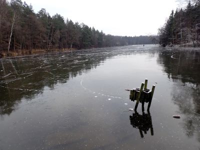 Na rybníku Ján již někdo bruslil, ale přesto jsme tu také sami.