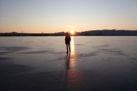 Labuť – západ slunce na ledu je vždy nádherný.